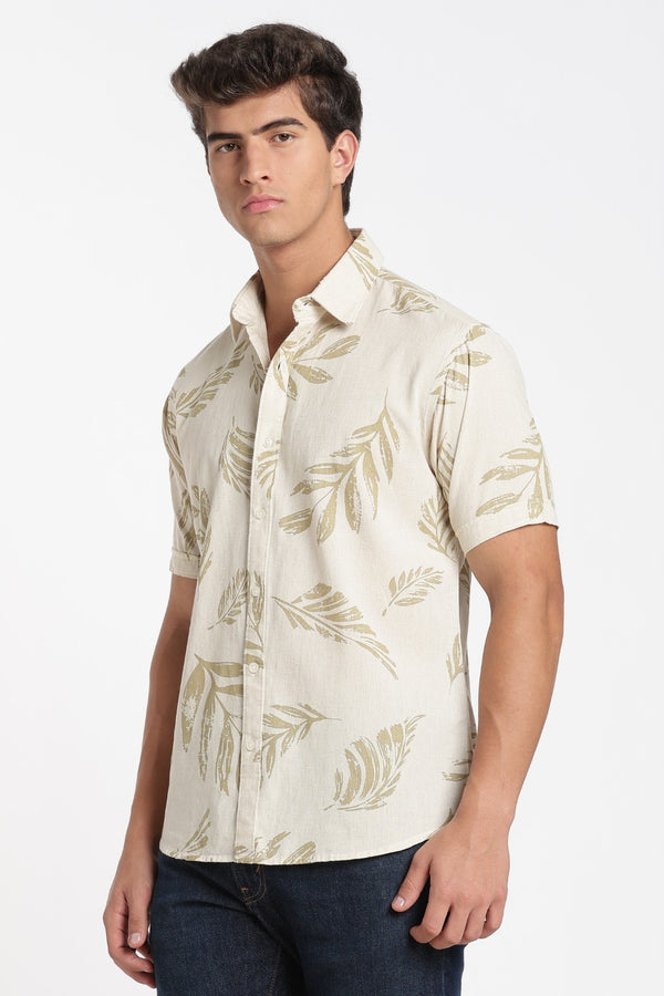 Cream Tropical Leaf Print Shirt